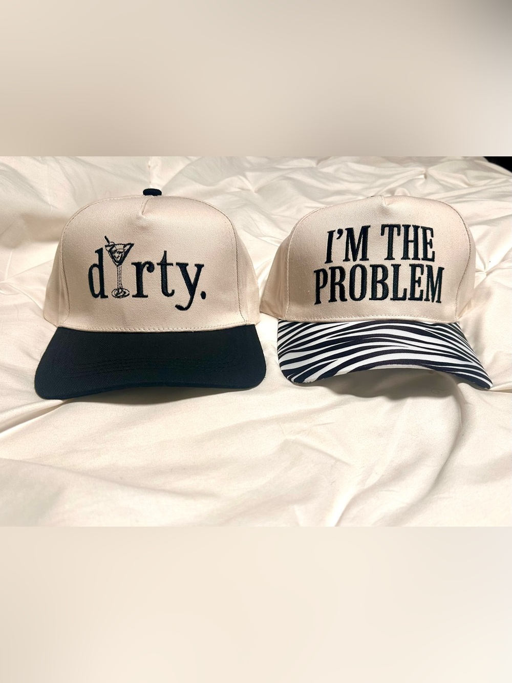 Zenana Outfitters Beige and Black Graphic Trucker Hats (Pair)